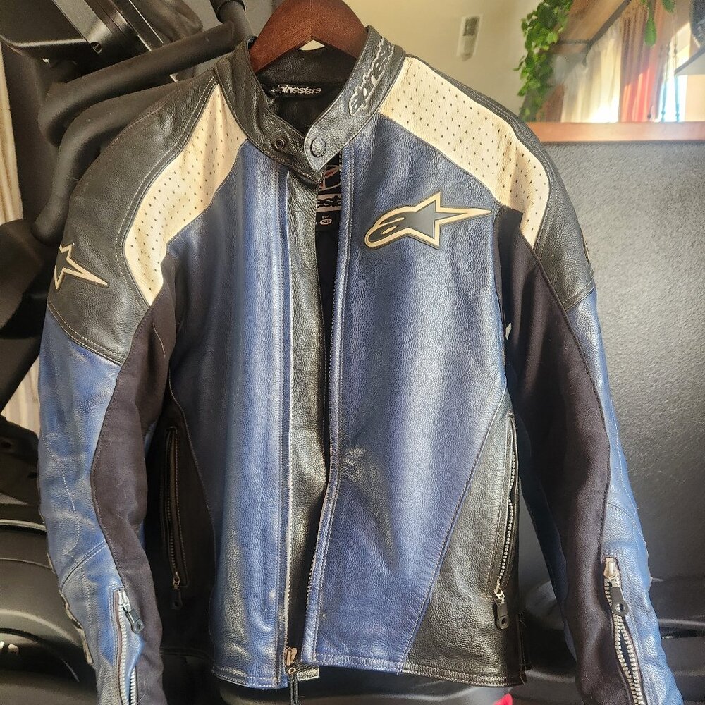Alpinestars Leather Motorcycle Jacket US 42  - Blue/Black/White Sport Riding